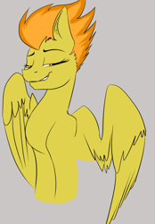 Size: 750x1080 | Tagged: safe, artist:cold blight, derpibooru original, character:spitfire, disembodied lower half, female, gray background, grin, simple background, smiling, smug, solo