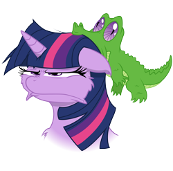 Size: 4102x4053 | Tagged: safe, artist:pimander1446, artist:starbolt-81, character:gummy, character:twilight sparkle, absurd resolution, duo, simple background, transparent background, twilight is not amused, unamused, vector
