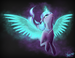 Size: 1482x1147 | Tagged: safe, artist:the1xeno1, character:starlight glimmer, artificial wings, augmented, female, glowing horn, magic, magic wings, solo, wings