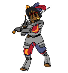 Size: 1299x1400 | Tagged: safe, artist:velgarn, species:anthro, species:earth pony, species:pony, armor, clothing, doppelsoldner, fantasy, hat, male, mercenary, seeds of harmony, soldier, solo, zweihander