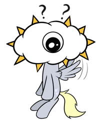 Size: 692x840 | Tagged: safe, artist:hip-indeed, character:derpy hooves, species:pegasus, species:pony, cloud, confused, crossover, female, flying, kirby, kracko, mare, parody