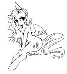 Size: 685x759 | Tagged: safe, artist:vetallie, character:fluttershy, black and white, female, grayscale, looking at you, monochrome, simple background, sitting, solo, spread wings, white background, wings