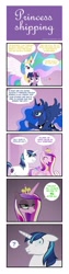 Size: 704x2792 | Tagged: safe, artist:crydius, edit, character:princess cadance, character:princess celestia, character:princess luna, character:queen chrysalis, character:shining armor, character:twilight sparkle, species:changeling, species:pony, ship:twidance, ship:twilestia, ship:twiluna, ship:twisalis, color edit, colored, comic, disguise, disguised changeling, fake cadance, fake cadance edit, female, lesbian, male, mare, shipping, stallion, twilight sparkle gets all the mares, yandere, yanderesalis