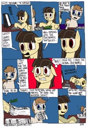 Size: 2000x2903 | Tagged: safe, artist:timsplosion, character:wild fire, oc, oc:jayson thiessen, species:earth pony, species:pegasus, species:pony, comic, computer, floppy ears, glasses, jayson thiessen, mouth hold, sibsy, storyboard, top gear