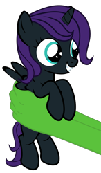 Size: 4617x7917 | Tagged: safe, artist:justisanimation, edit, oc, oc only, oc:anon, oc:nyx, species:alicorn, species:human, species:pony, /mlp/, absurd resolution, alicorn oc, cute, hand, holding a pony, justis holds a pony, recolor