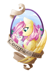 Size: 900x1242 | Tagged: safe, artist:fuyusfox, part of a set, character:angel bunny, character:fluttershy, cute, looking at each other, old banner, shyabetes, watermark