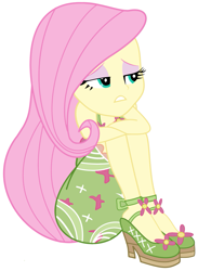 Size: 855x1169 | Tagged: safe, artist:g-side sf, artist:gabosor, derpibooru original, character:fluttershy, equestria girls:legend of everfree, g4, my little pony: equestria girls, my little pony:equestria girls, camp fashion show outfit, clothing, dress, high heels, ms paint, simple background