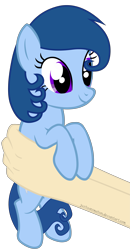 Size: 3583x6875 | Tagged: safe, artist:justisanimation, oc, oc only, oc:raylanda, species:earth pony, species:human, species:pony, absurd resolution, cute, female, filly, flash, hand, holding a pony, justis holds a pony, simple background, smiling, transparent background, vector