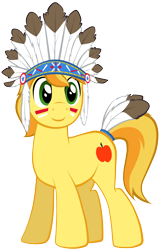 Size: 2168x3387 | Tagged: safe, artist:petraea, character:braeburn, species:earth pony, species:pony, costume, cute, cutie mark, headdress, male, native american, simple background, solo, transparent background, vector