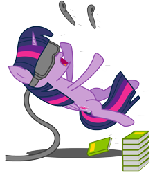 Size: 1883x2100 | Tagged: safe, artist:bladedragoon7575, character:twilight sparkle, character:twilight sparkle (alicorn), species:alicorn, species:pony, newbie artist training grounds, atg 2016, book, falling, falling over, female, solo, tripping, virtual reality