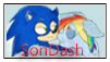 Size: 101x57 | Tagged: safe, artist:kaiamurosesei, character:rainbow dash, character:sonic the hedgehog, crossover, deviantart stamp, interspecies, male, shipping, sonic the hedgehog (series), sonicdash, straight