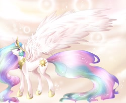 Size: 2200x1800 | Tagged: safe, artist:dream--chan, character:princess celestia, species:alicorn, species:pony, abstract background, big wings, female, mare, solo, wings