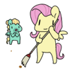 Size: 100x100 | Tagged: safe, artist:pohwaran, character:fluttershy, character:zephyr breeze, species:pony, animated, bipedal, broom, chibi, clapping, cute, frame by frame, gif, gif for breezies, hoof hold, icon, picture for breezies, shyabetes, simple background, smiling, sweeping, transparent background, zephyrbetes