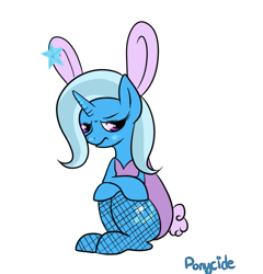 Size: 605x631 | Tagged: safe, artist:ponycide, character:trixie, 30 minute art challenge, bunny suit, clothing, costume, fishnets, leotard, pantyhose