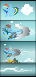 Size: 1063x2277 | Tagged: safe, artist:culu-bluebeaver, character:rainbow dash, species:pegasus, species:pony, comic:the six-winged serpent, cloud, comic, element of loyalty, female, grimdark series, grotesque series, kicking, ponyville, solo, thunder