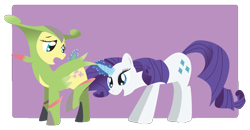 Size: 3300x1713 | Tagged: safe, artist:inspectornills, character:fluttershy, character:rarity, species:pony, species:unicorn, costume, crossover, female, magic, mare, nightmare night, pokémon, virizion