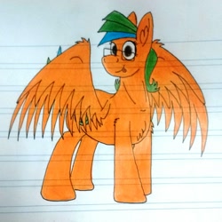 Size: 1440x1439 | Tagged: safe, artist:summerium, oc, oc only, oc:spring leafs, species:pony, cute, female, glasses, lined paper, mare, photo, rule 63, solo, traditional art, wings