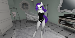 Size: 1920x986 | Tagged: safe, artist:bangayo, character:rarity, species:anthro, species:unguligrade anthro, 3d, baby doll underwear, bathroom, black underwear, clothing, female, lingerie, panties, second life, sexy, solo, tank top, underwear