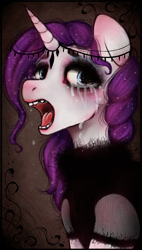 Size: 998x1760 | Tagged: safe, artist:vetallie, character:rarity, clothing, crying, female, open mouth, solo, teeth