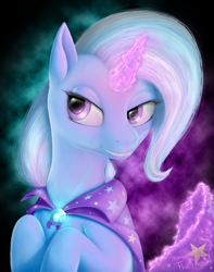 Size: 600x760 | Tagged: safe, artist:the1xeno1, character:trixie, species:pony, species:unicorn, female, glowing horn, magic, mare, solo, trixie's cape