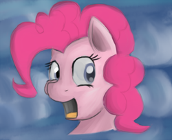 Size: 1200x979 | Tagged: safe, artist:itsthinking, character:pinkie pie, bust, cloud, female, open mouth, portrait, smiling, solo, wide eyes