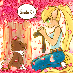 Size: 1929x1929 | Tagged: safe, artist:sigpi, character:applejack, character:winona, species:anthro, camera, tree