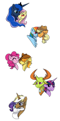Size: 1000x2000 | Tagged: safe, artist:percy-mcmurphy, character:applejack, character:braeburn, character:fluttershy, character:pinkie pie, character:princess luna, character:rainbow dash, character:rarity, character:thorax, character:trenderhoof, character:twilight sparkle, character:twilight sparkle (alicorn), species:alicorn, species:changeling, species:pony, species:reformed changeling, ship:appledash, ship:braepie, ship:lunashy, ship:twirax, blushing, female, lesbian, male, mane six, nuzzling, rarihoof, shipping, simple background, straight, transparent background, trenderity