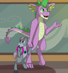 Size: 2048x2200 | Tagged: safe, artist:percy-mcmurphy, character:spike, oc, oc:greyscale, parent:silver spoon, parent:spike, parents:silverspike, species:dracony, hybrid, interspecies offspring, offspring, older, older spike