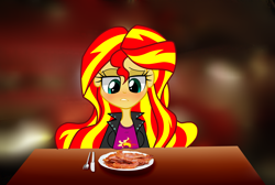 Size: 5825x3916 | Tagged: safe, artist:lovehtf421, character:sunset shimmer, my little pony:equestria girls, absurd resolution, bacon, bacon hair, female, food, meat, solo