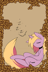 Size: 1280x1920 | Tagged: safe, artist:enryuuchan, oc, oc only, oc:tied hooves, cookie, food, sleeping, solo, zzz