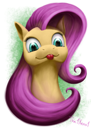 Size: 600x840 | Tagged: safe, artist:the1xeno1, character:fluttershy, species:pony, female, looking at you, silly, silly pony, solo, tongue out
