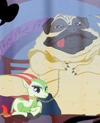 Size: 290x354 | Tagged: safe, artist:christhes, oc, oc only, oc:jade mare, bib fortuna, chains, collar, crocodile, cropped, crossover, hutt, jabba the hutt, jabba's palace, leash, oola, pillow, pug, salacious crumb, sex slave, slave, star mares, star wars, throne, tongue out, topi