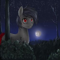 Size: 1000x1000 | Tagged: safe, artist:alicesmitt31, oc, oc only, species:pony, commission, full moon, male, moon, night, red eyes, smiling, solo, stallion, stars, tree