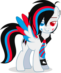 Size: 4246x5046 | Tagged: safe, artist:snowbunny0820, oc, oc only, oc:huirou lazuli, species:pegasus, species:pony, absurd resolution, colored wings, ear piercing, female, heterochromia, mare, multicolored wings, necktie, piercing, simple background, solo, transparent background