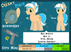 Size: 3000x2198 | Tagged: safe, artist:justisanimation, oc, oc only, oc:creamy pinch, species:pony, species:unicorn, chin fluff, ear piercing, male, piercing, reference sheet, stallion