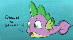 Size: 1280x704 | Tagged: safe, artist:itsthinking, character:spike, my little pony: the movie (2017), gradient background, male, open mouth, puffer fish, seaquestria, solo, species swap, spike the pufferfish, text