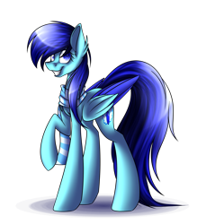 Size: 3200x3500 | Tagged: safe, artist:snowbunny0820, oc, oc only, oc:winglight, species:pegasus, species:pony, clothing, female, high res, mare, raised hoof, scarf, simple background, smiling, solo, transparent background
