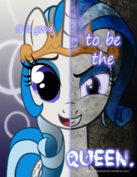 Size: 2000x2577 | Tagged: safe, artist:starbat, character:majesty, species:pony, g1, female, g1 to g4, generation leap, goblin, looking at you, open mouth, queen majesty, smiling, solo, two sided posters, two sides