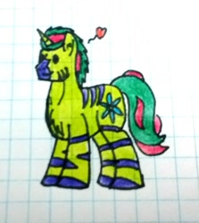 Size: 1115x1251 | Tagged: safe, artist:summerium, oc, oc only, oc:herbal, species:pony, species:unicorn, graph paper, heart, lined paper, solo, traditional art