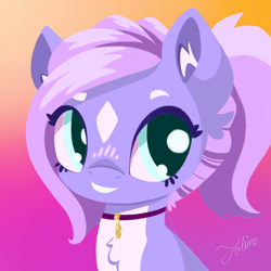 Size: 1024x1024 | Tagged: safe, artist:faline-art, oc, oc only, species:pony, bust, chibi, collar, female, gradient background, mare, ponytail, solo