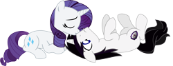 Size: 10980x4201 | Tagged: safe, artist:barrfind, character:rarity, oc, oc:barrfind, species:pony, species:unicorn, absurd resolution, canon x oc, cutie mark, eyes closed, female, kissing, lying down, male, nose kiss, on back, rarifind, shipping, simple background, straight, transparent background, vector