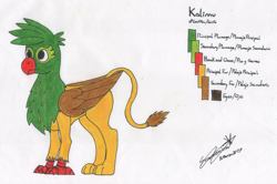 Size: 3055x2028 | Tagged: safe, artist:summerium, oc, oc only, oc:kalimu, species:griffon, male, reference sheet, solo, spanish, traditional art
