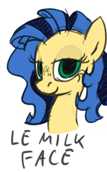 Size: 510x819 | Tagged: safe, artist:certificate, artist:derkrazykraut, oc, oc only, oc:milky way, species:pony, female, le, le milk face, mare, solo