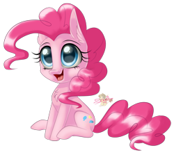 Size: 800x713 | Tagged: safe, artist:unisoleil, character:pinkie pie, species:pony, chibi, female, simple background, sitting, smiling, solo, transparent background