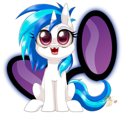 Size: 800x733 | Tagged: safe, artist:unisoleil, character:dj pon-3, character:vinyl scratch, species:pony, female, filly, gap teeth, open mouth, sitting, solo, younger