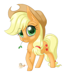 Size: 710x800 | Tagged: safe, artist:unisoleil, character:applejack, species:pony, chibi, female, simple background, solo, transparent background