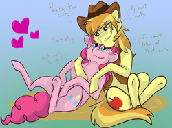 Size: 2732x2048 | Tagged: safe, artist:percy-mcmurphy, character:braeburn, character:pinkie pie, species:pony, ship:braepie, crack shipping, cuddling, female, floppy ears, high res, male, shipping, straight, underhoof