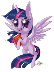 Size: 601x800 | Tagged: safe, artist:unisoleil, character:twilight sparkle, character:twilight sparkle (alicorn), species:alicorn, species:pony, book, chibi, female, simple background, solo, transparent background
