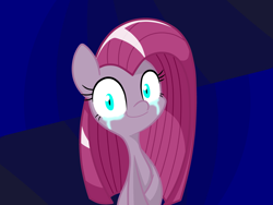 Size: 4128x3096 | Tagged: safe, artist:lovehtf421, character:pinkamena diane pie, character:pinkie pie, species:earth pony, species:pony, abstract background, absurd resolution, crying, female, looking at you, mare, smiling, solo