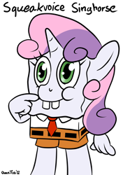 Size: 500x711 | Tagged: safe, artist:omnifob, character:sweetie belle, crossover, nightmare fuel, spongebob squarepants, why, wtf